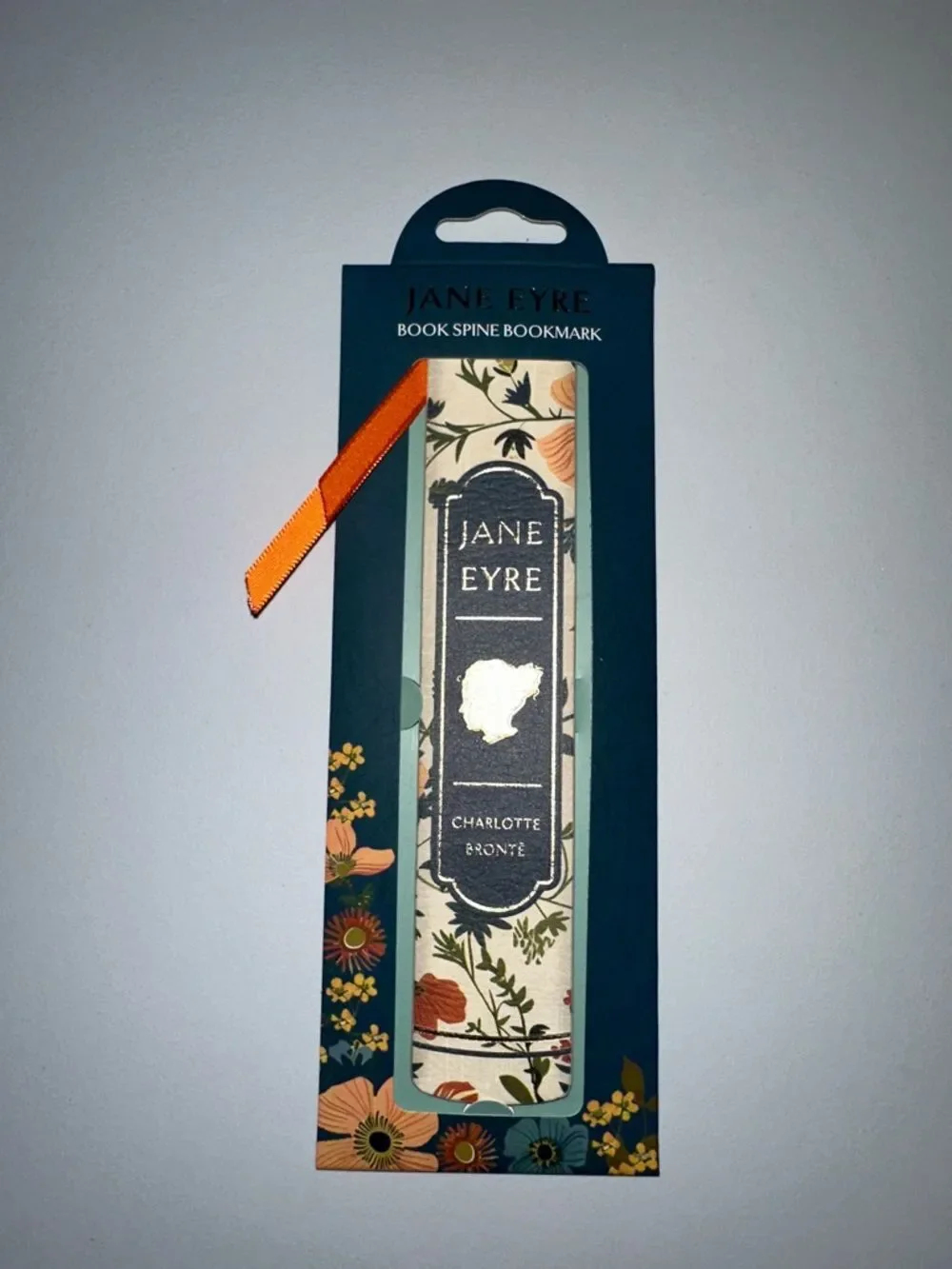Portico Designs JANE EYRE Faux Leather Book Spine Bookmark Teal Blue Floral